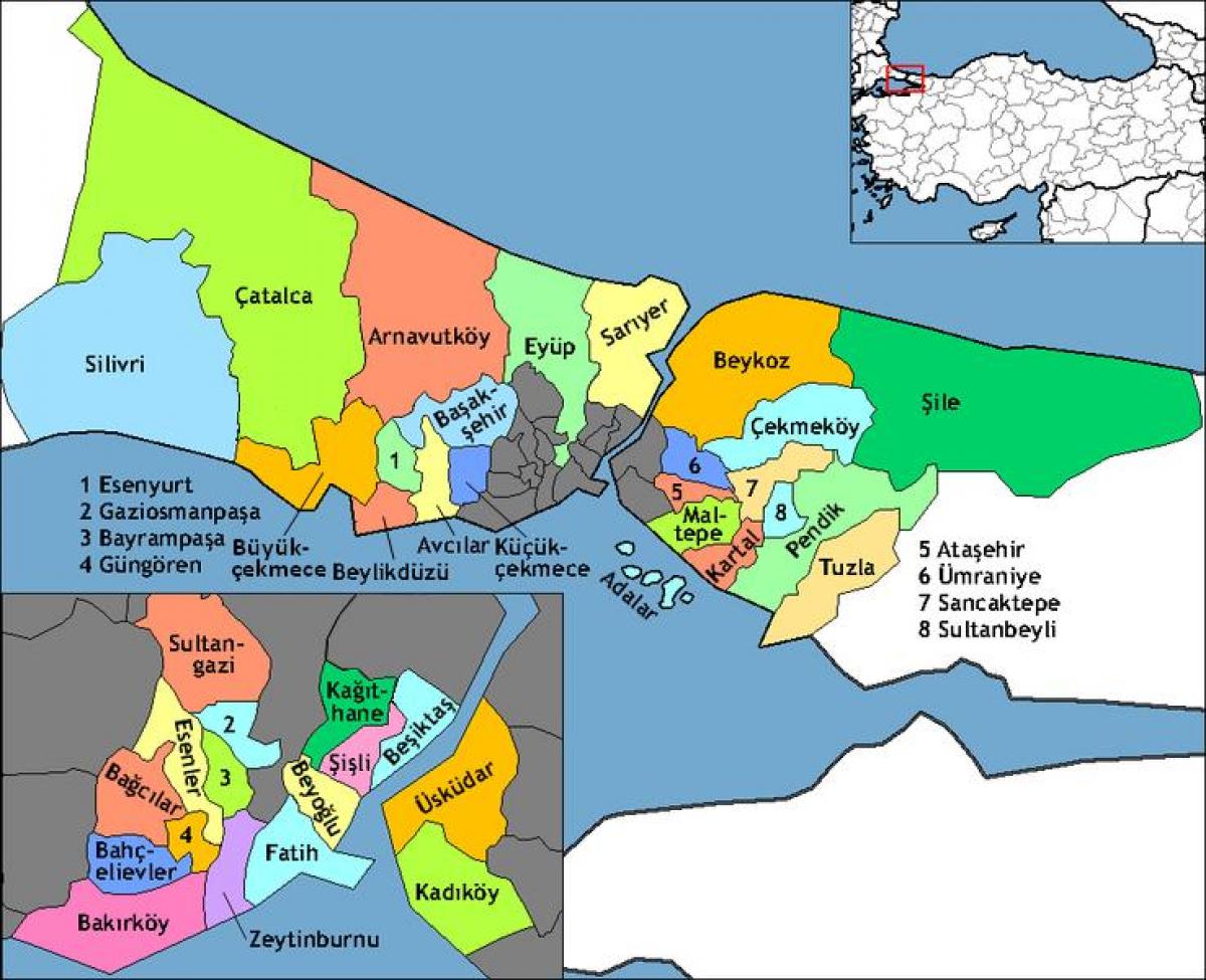 istambul, regiões de mapa de