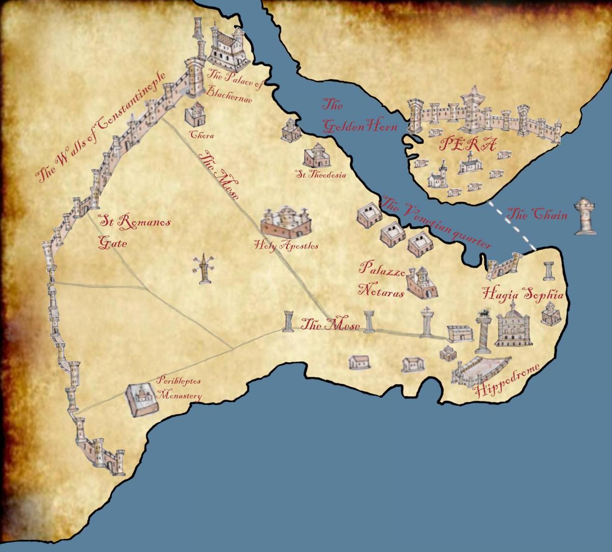 mapa de constantinopla, 1453